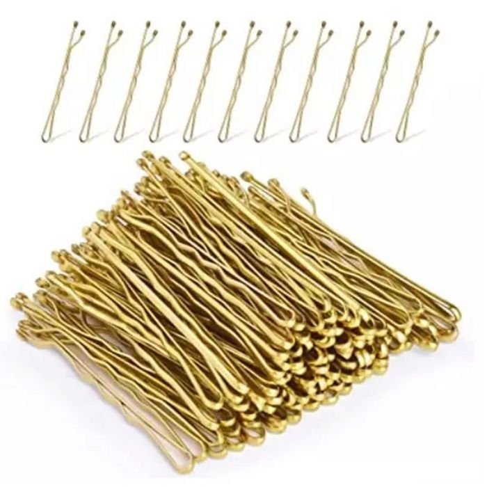 36 Waved Hair Pins Black Blonde Brown Bun Pins Hair Slides Kirby Grips 6.5cm (Gold)