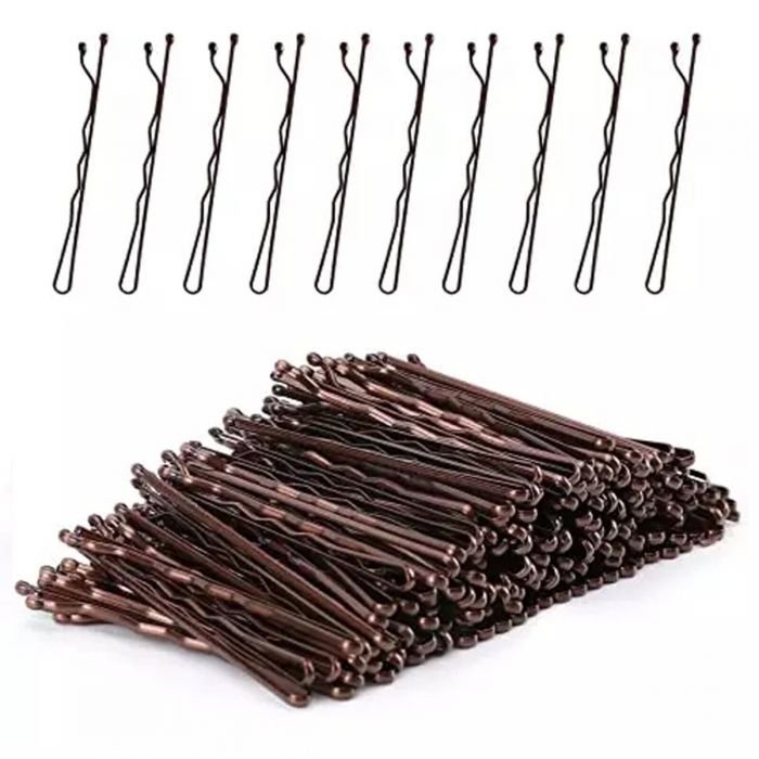 36 Waved Hair Pins Black Blonde Brown Bun Pins Hair Slides Kirby Grips 6.5cm (Brown)