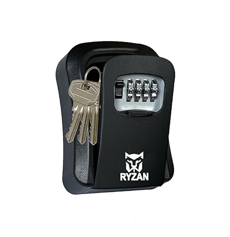 RYZAN Key Safe Box 4 Digit Combination Code Wall-Mounted Heavy Duty High Security Lock Indoor Outdoor Secret Safety Storage Case Hidden Compartment Weatherproof, Black