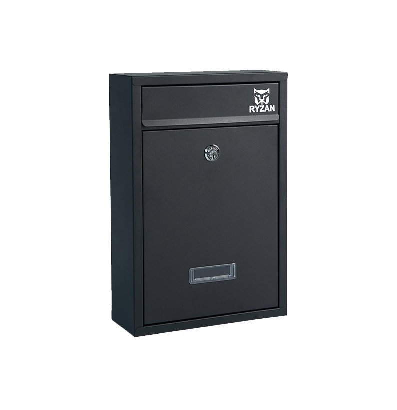 RYZAN Wall Mounted Mailbox Steel Post Box Modern Delivery Letterbox For Outside With Nameplate Easy To Install Lockable Weatherproof Large Letter Post Mail ‎8.5 x 21.5 x 32 cm Outdoor With Keys, Black