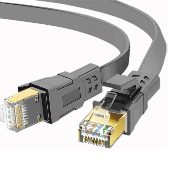 FLAT 15m CAT8 SSTP Shielded 2000MHz 40Gbps High Speed Ethernet Cable RJ45 - Grey
