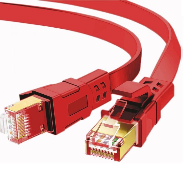 FLAT 25m CAT8 SSTP Shielded 2000MHz 40Gbps High Speed Ethernet Cable RJ45 - Red