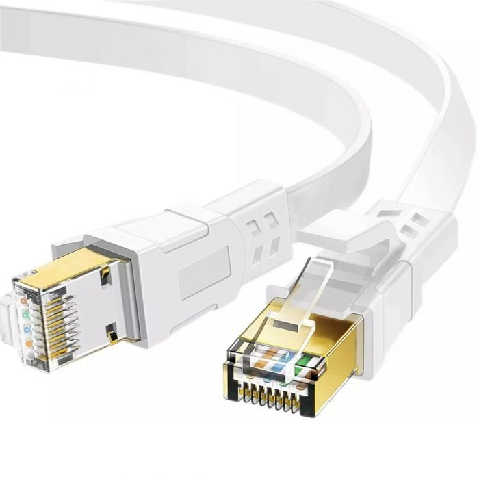 FLAT 7.5m CAT8 SSTP Shielded 2000MHz 40Gbps High Speed Ethernet Cable RJ45 - White